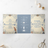 Elegant Periwinkle Floral Wedding Drieluik Uitnodiging (Binnen)