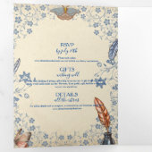 Elegant Periwinkle Floral Wedding Drieluik Uitnodiging (Binnenzijde eerst)