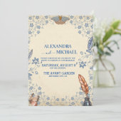 Elegant Periwinkle Floral Wedding Kaart (Staand voorkant)