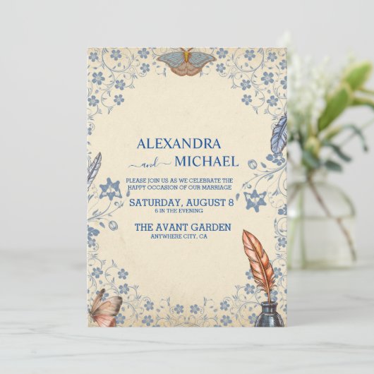 Elegant Periwinkle Floral Wedding Kaart (Staand voorkant)