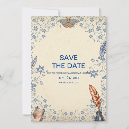 Elegant Periwinkle Floral Wedding Save The Date (Voorkant)