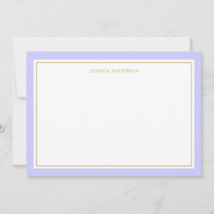 Elegant Periwinkle Gold Border Gepersonaliseerd Notitiekaartje