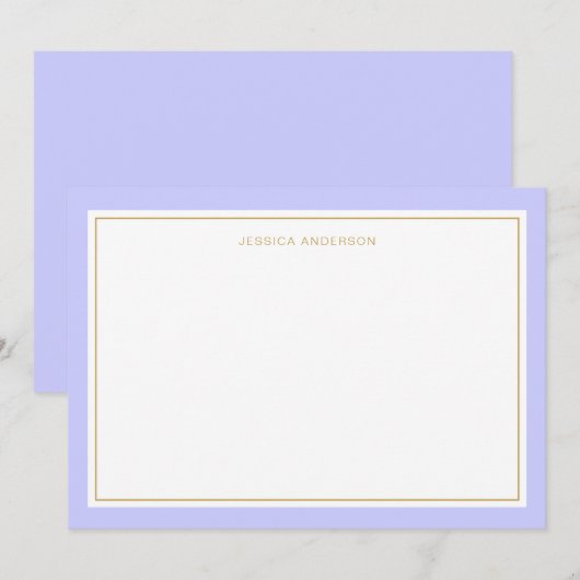 Elegant Periwinkle Gold Border Gepersonaliseerd Notitiekaartje (Voorkant / Achterkant)