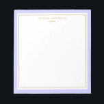 Elegant Periwinkle Gold, gepersonaliseerd Notitieblok<br><div class="desc">Dit notitieblok heeft een elegante en minimalistische,  dikke rand en dunne goudgrens. Pas het met jouw naam of bedrijfsnaam aan.</div>