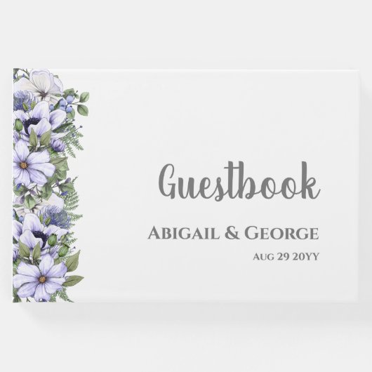 Elegant Periwinkle Paarse Florals Wedding Gastenboek (Voorkant)