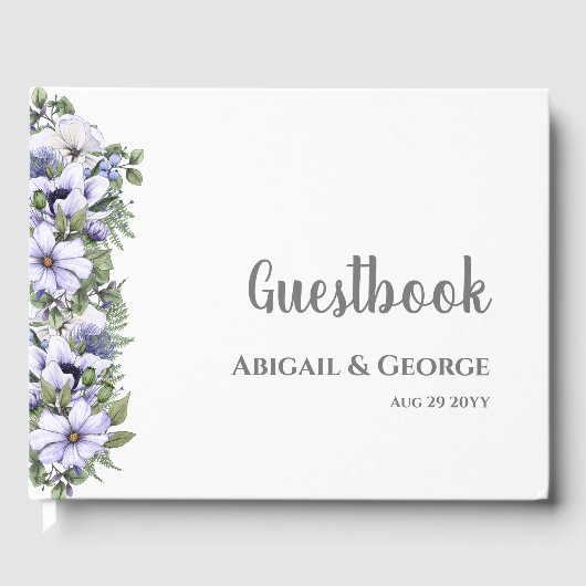 Elegant Periwinkle Paarse Florals Wedding Gastenboek (Voorkant)