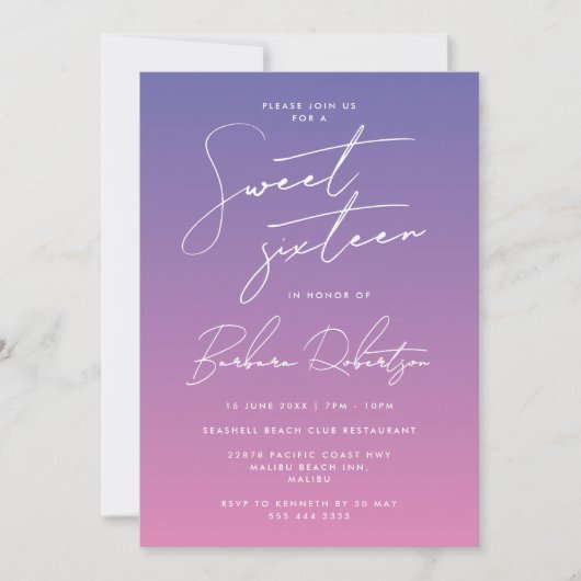Elegant Periwinkle Paarse script Sweet Sixteen Kaart (Voorkant)
