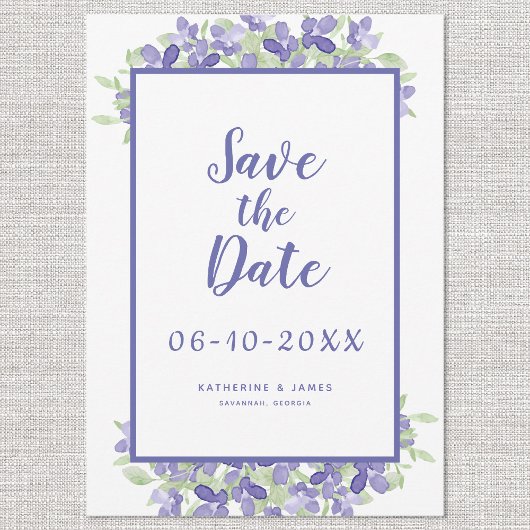 Elegant Periwinkle Waterverf Floral Wedding Chic Save The Date