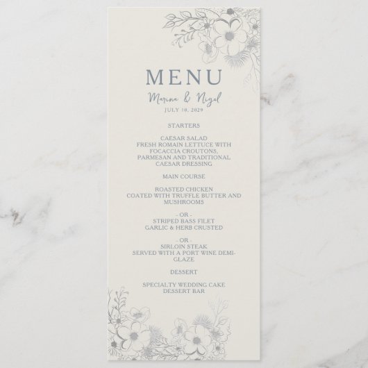 Elegant Periwinkle Wedding Menu (Voorkant)