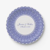Elegant periwinkle & white lace doily bord (Voorkant)