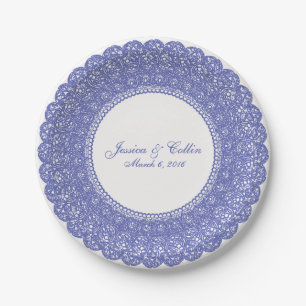 Elegant periwinkle & white lace doily bord