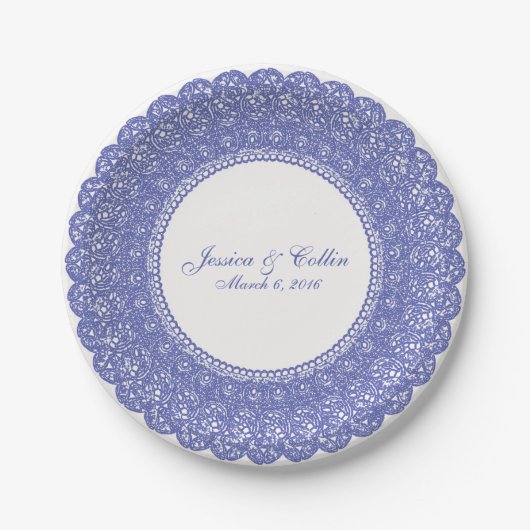 Elegant periwinkle & white lace doily bord (Voorkant)