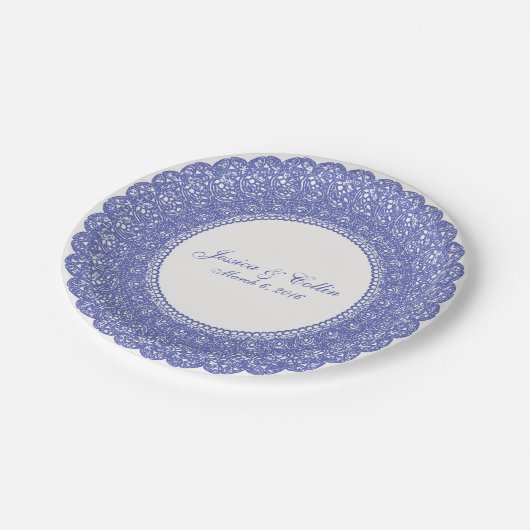 Elegant periwinkle & white lace doily bord (Gekanteld)