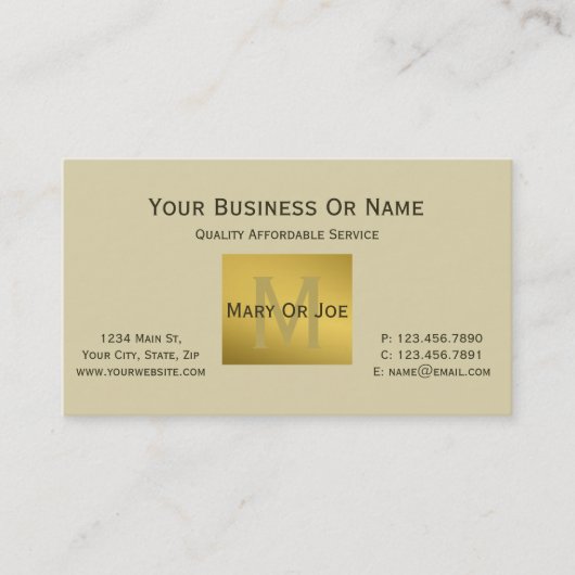 Elegant Perkament Crème Luxe Gouden Monogram Visitekaartje (Voorkant)