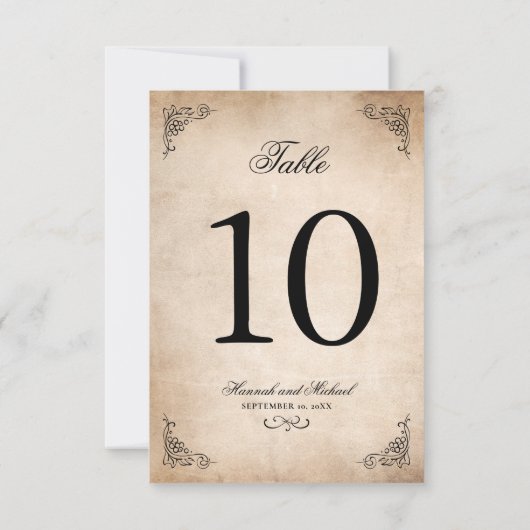 Elegant perkament Trouwtafel Nummer Kaart (Achterkant)