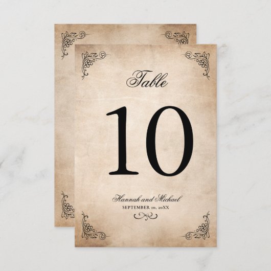 Elegant perkament Trouwtafel Nummer Kaart (Voorkant / Achterkant)
