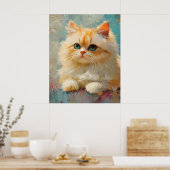 Elegant Persian Kitten – Cute Pastel Digital Portr Poster (Keuken)