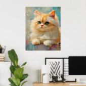 Elegant Persian Kitten – Cute Pastel Digital Portr Poster (Thuiskantoor)