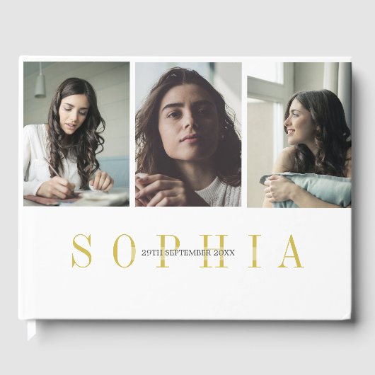 Elegant Personal 3 Photo Bat Mitzvah Gastenboek (Voorkant)