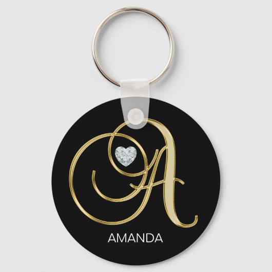 Elegant Personal Gold Monogrammed Letter A Sleutelhanger (Voorkant)
