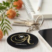 Elegant Personal Gold Monogrammed Letter A Sleutelhanger (Zijkant)