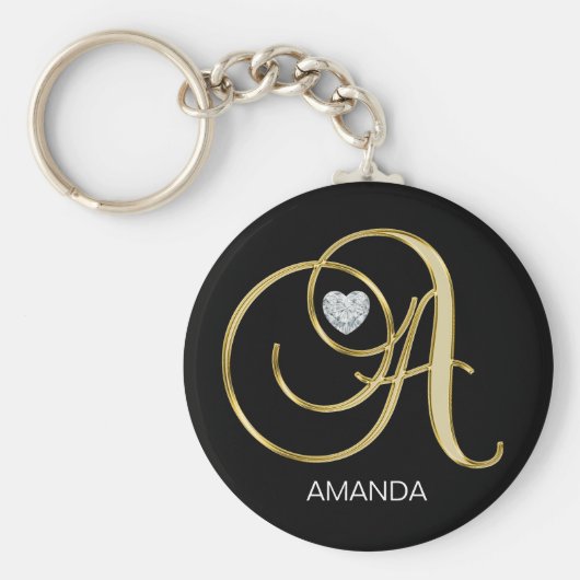 Elegant Personal Gold Monogrammed Letter A Sleutelhanger (Voorkant)