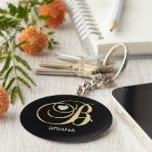 Elegant Personal Gold Monogrammed Letter B Sleutelhanger (Zijkant)