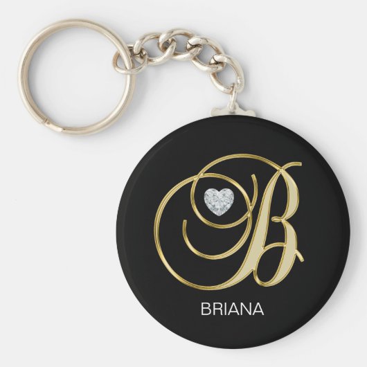 Elegant Personal Gold Monogrammed Letter B Sleutelhanger (Voorkant)