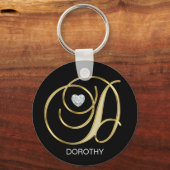 Elegant Personal Gold Monogrammed Letter D Sleutelhanger (Voorkant)