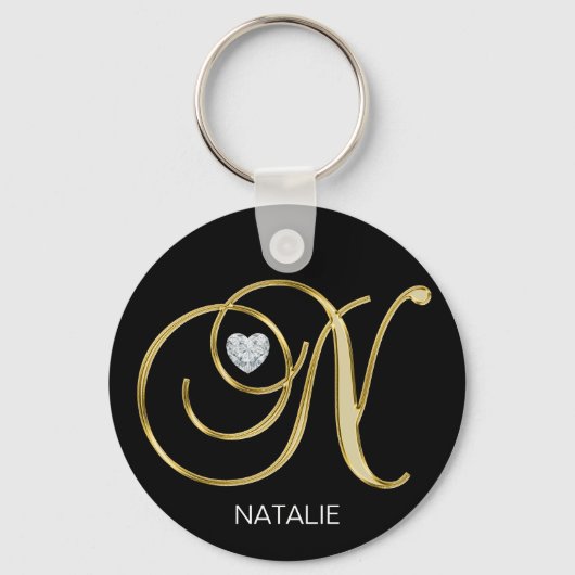 Elegant Personal Gold Monogrammed Letter N Sleutelhanger (Voorkant)