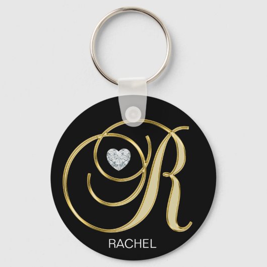 Elegant Personal Gold Monogrammed Letter R Sleutelhanger (Voorkant)