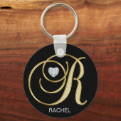 Elegant Personal Gold Monogrammed Letter R Sleutelhanger (Voorkant)