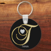 Elegant Personal Gold Monogrammed Letter T Sleutelhanger (Voorkant)