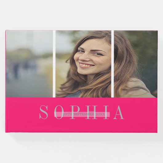 Elegant Personal Photo Bat Mitzvah Pink Silver Gastenboek (Voorkant)