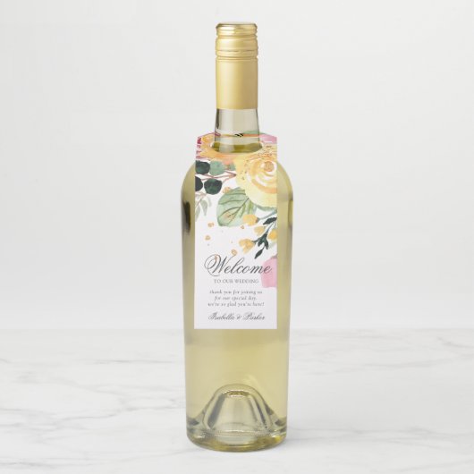 Elegant Personal Waterverf Floral Wedding Flessenhanger (Op fles)