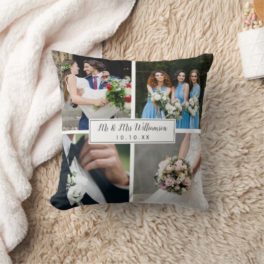 Elegant Personal Wedding Day Photo Collage Kussen (Deken)