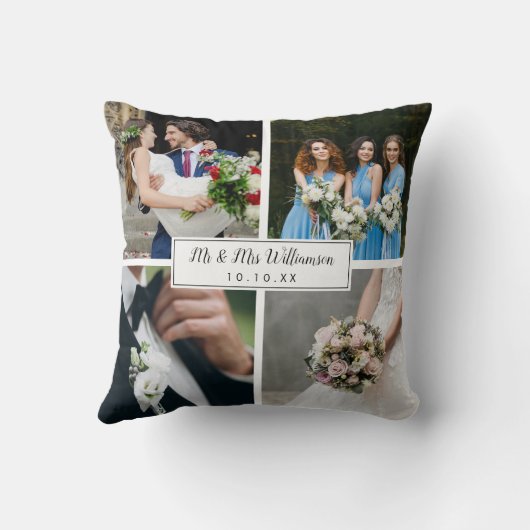 Elegant Personal Wedding Day Photo Collage Kussen (Achterkant)