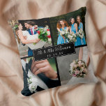 Elegant Personal Wedding Day Photo Collage Kussen<br><div class="desc">Pas uw vier favoriete trouwfoto's aan met uw naam en speciale datum om een unieke foto-collage,  geheugen en geschenk te creëer. Een heerlijk koepel voor de schat! U kunt de achtergrond aanpassen aan uw favoriete kleur. Ontworpen door: Thisnotme©</div>