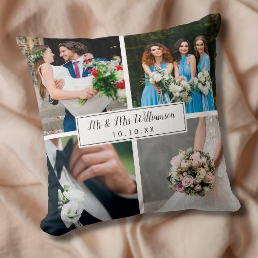 Elegant Personal Wedding Day Photo Collage Kussen