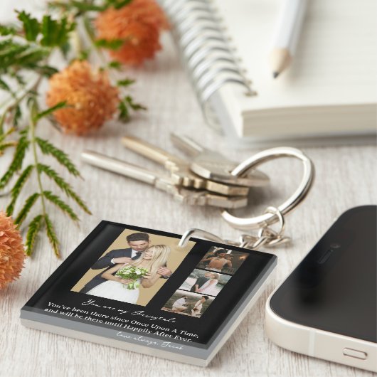 Elegant Personal Wedding Day Photo Collage Sleutelhanger (Voorkant Rechts)