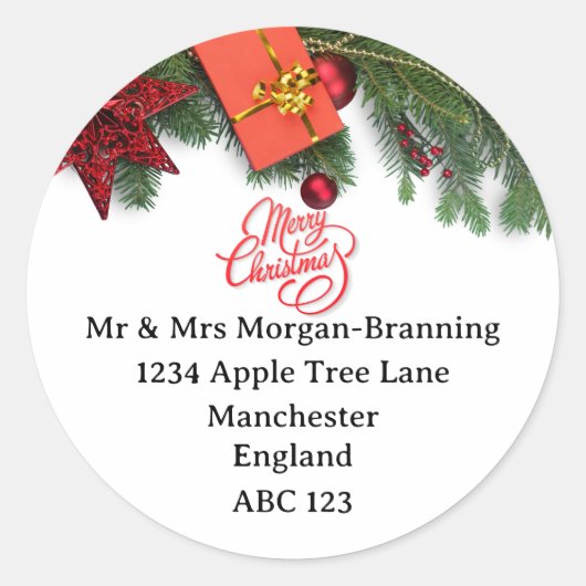 Elegant Personalised Christmas Address Return Ronde Sticker (Voorkant)