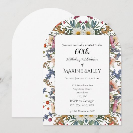 Elegant Personalised Floral Arch 60th Birthday Kaart (Voorkant / Achterkant)