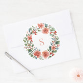 Elegant Personalised Floral Watercolour Monogram   Ronde Sticker (Envelop)