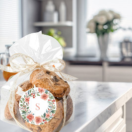 Elegant Personalised Floral Watercolour Monogram   Ronde Sticker