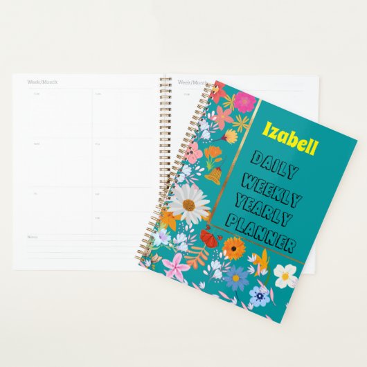 Elegant Personaliseer de blauwe bloem dagelijks Planner (Display)