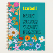 Elegant Personaliseer de blauwe bloem dagelijks Planner (Voorkant)