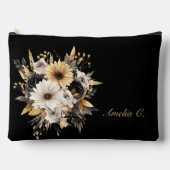 Elegant Personaliseer Zwart & Gouden Bloemen Etui (Voorkant)