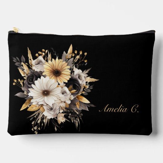 Elegant Personaliseer Zwart & Gouden Bloemen Etui (Voorkant)