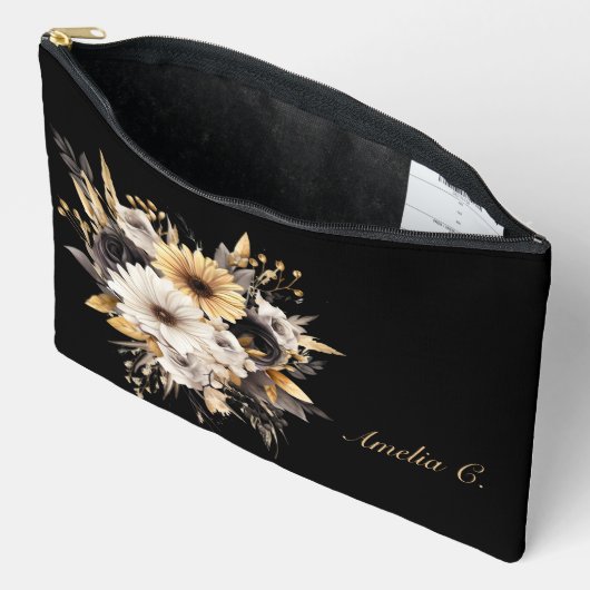 Elegant Personaliseer Zwart & Gouden Bloemen Etui (Open)