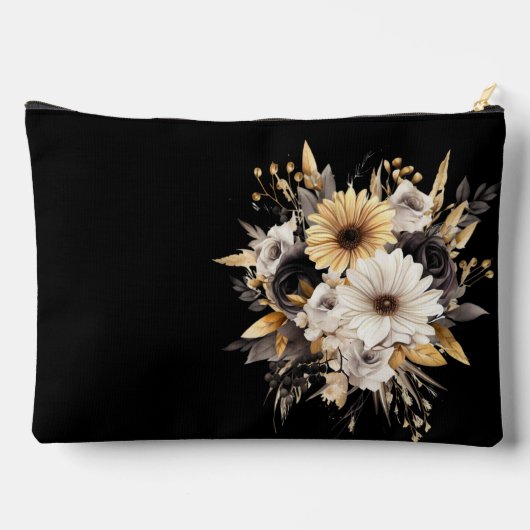 Elegant Personaliseer Zwart & Gouden Bloemen Etui (Achterkant)